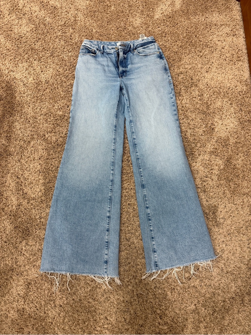 Good American Light Blue Wide-Leg Frayed Hem Jeans